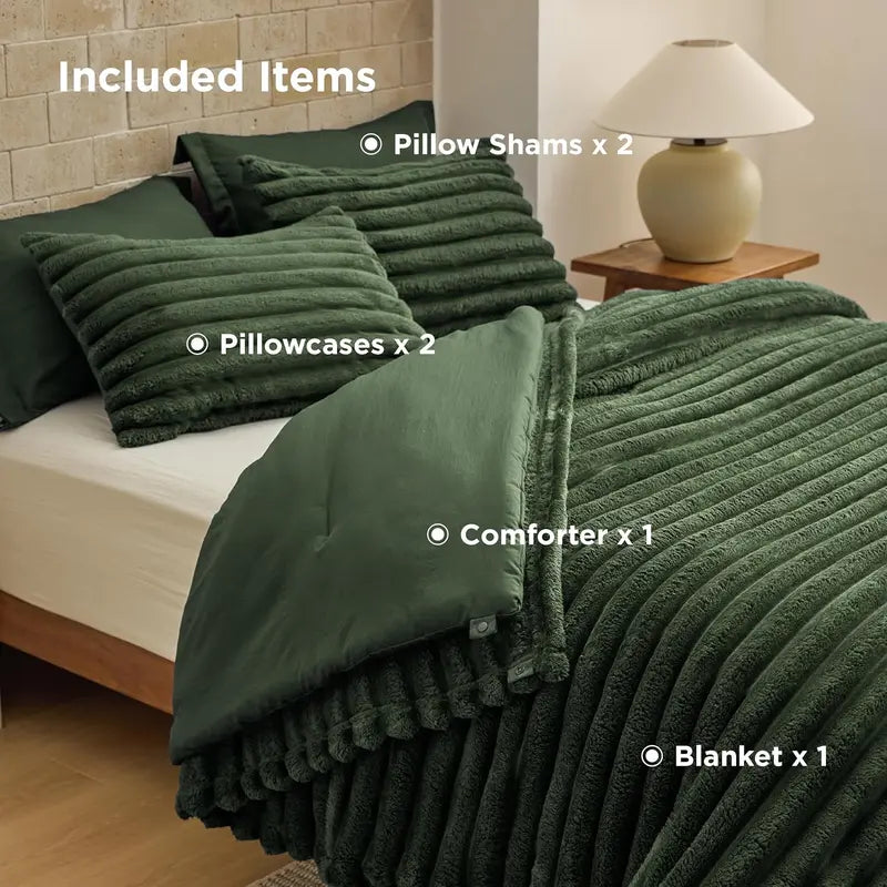 6 Pieces Gentlesoft 2-in-1 Detachable Comforter Set with Fluffy Blanket, SnapTech Design, All Season Bedding