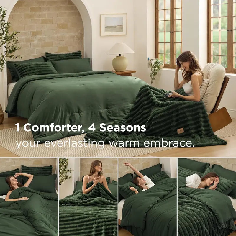 6 Pieces Gentlesoft 2-in-1 Detachable Comforter Set with Fluffy Blanket, SnapTech Design, All Season Bedding